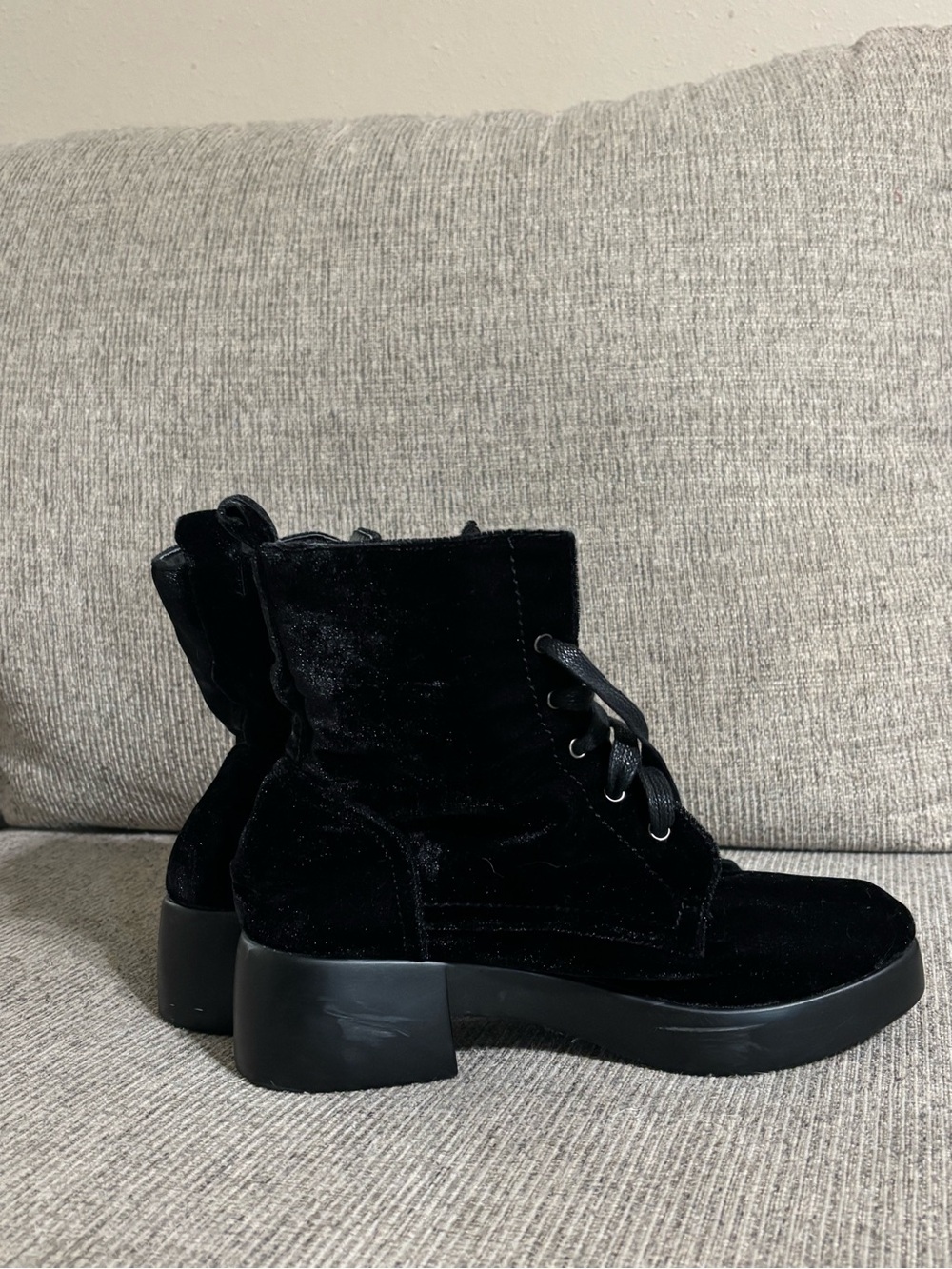 Nature Breeze Black Velvet Lace-Up Ankle Boots
